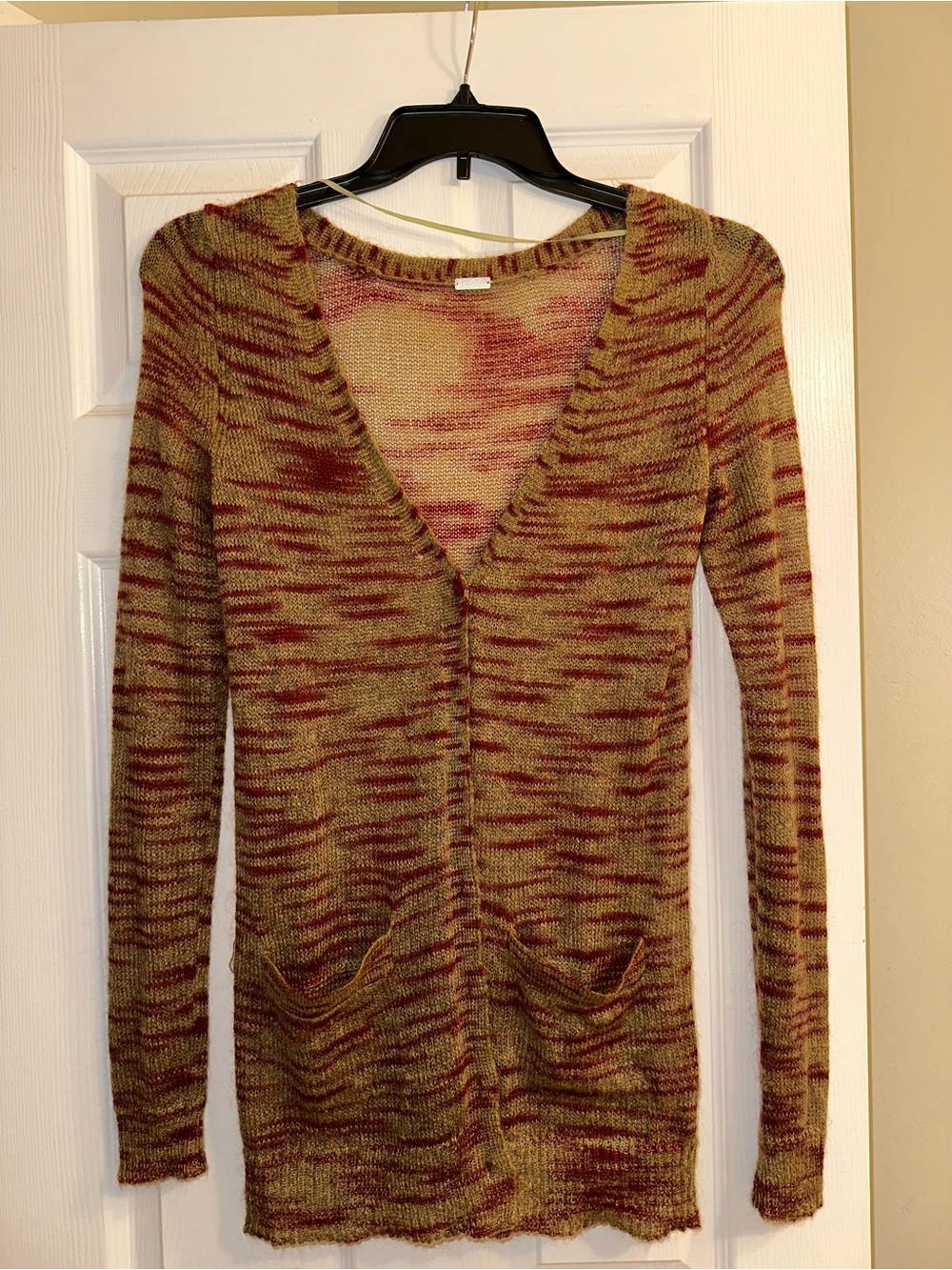 NWOT FREE PEOPLE Long Open-Front Women’s Sweater Cardigan - Red Rusty color